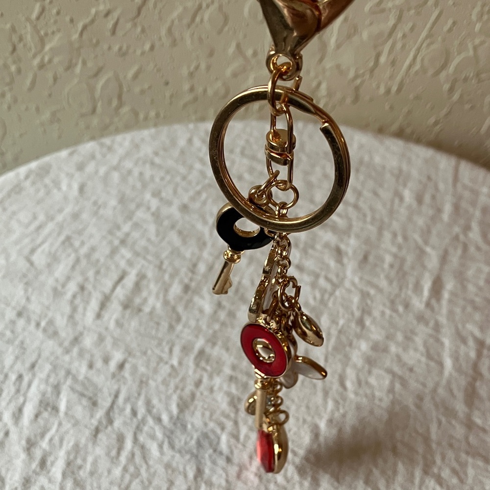 Gold Tone & Red Charm Keychain - Picture 9 of 11